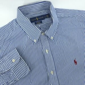 Ralph Lauren Shirt Mens Large Cotton‎ Stretch Striped Button Up Red Pony
